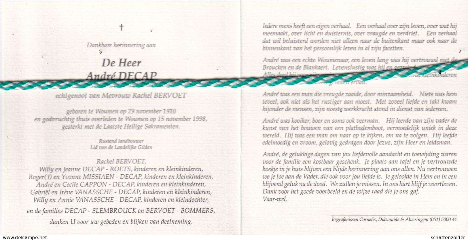André Decap-Bervoet, Woumen 1910, 1998. Foto - Obituary Notices