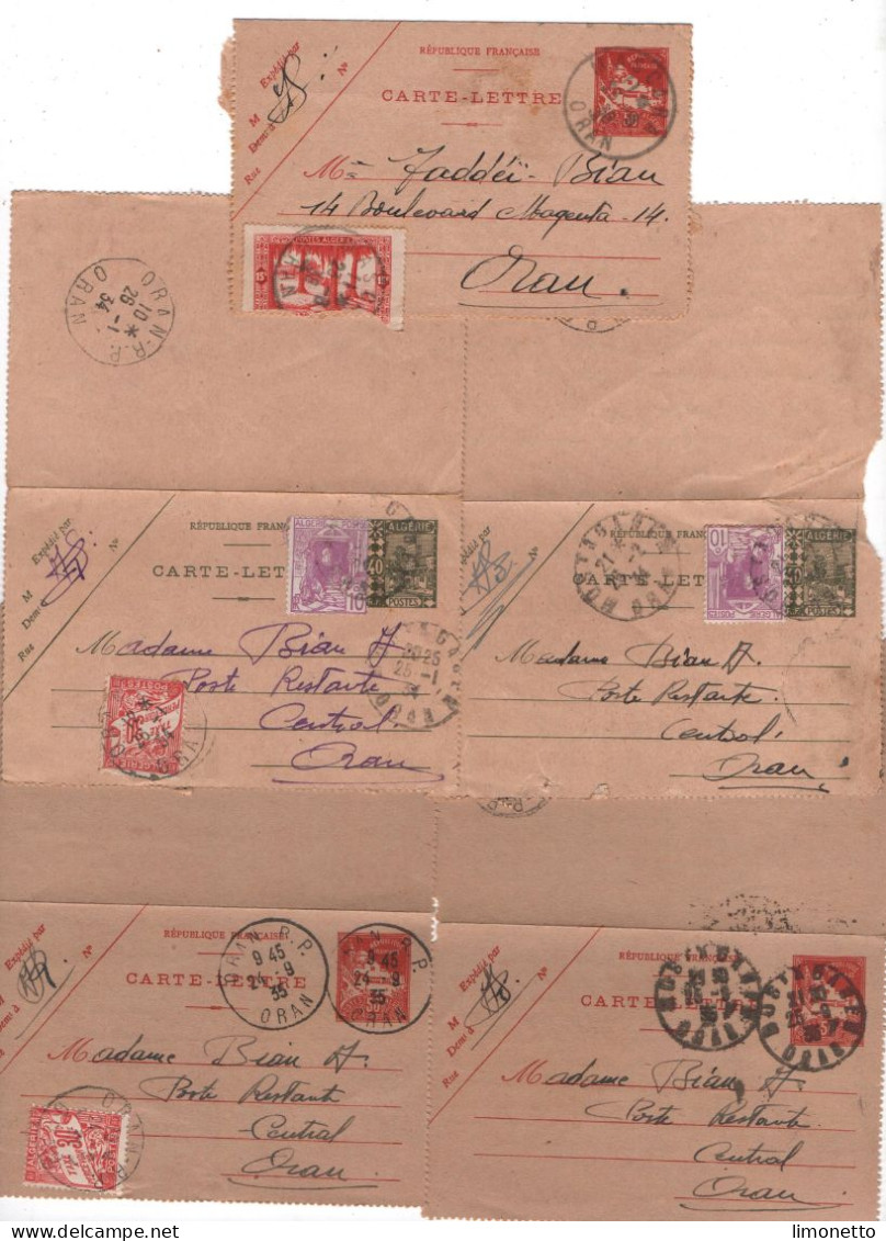 ALGERIE -1934 A 1938 - Lot De 5 "carte-lettre"  Entiers De 40 + 10 Cts Et 50 Cts  Dont 2 Taxées A 30 Cts -voir Scan - Brieven En Documenten