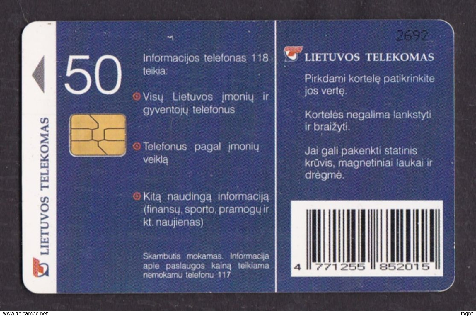 2001 Lietuvos Telekomas Chip Card 118 Information On Telephone 50 Units,Col:LT-LTV-C064 - Lithuania