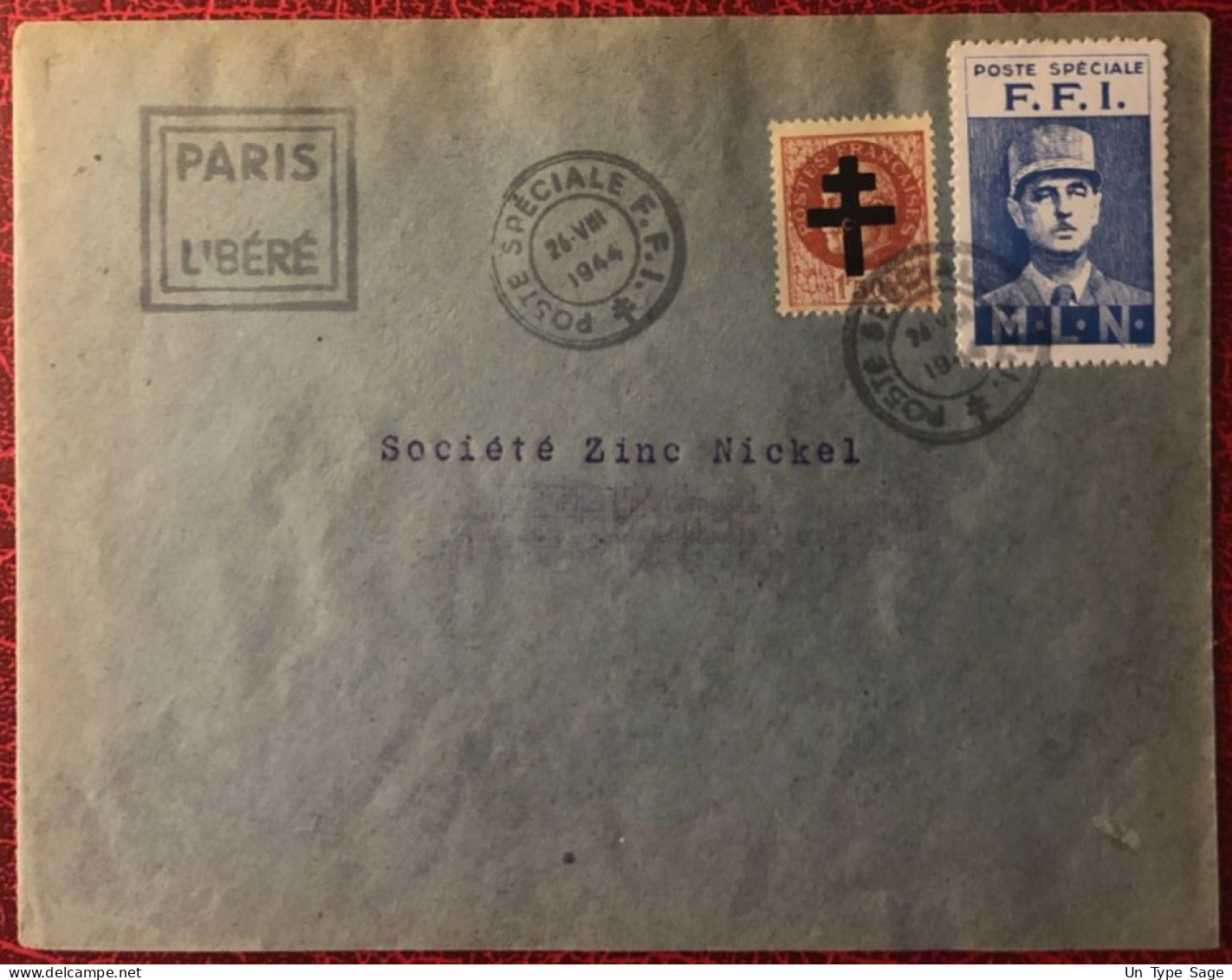 France, Libération PARIS Sur Enveloppe TAD POSTE SPECIALE F.F.I. 26.8.1944 + Vignette - (C1063) - Befreiung