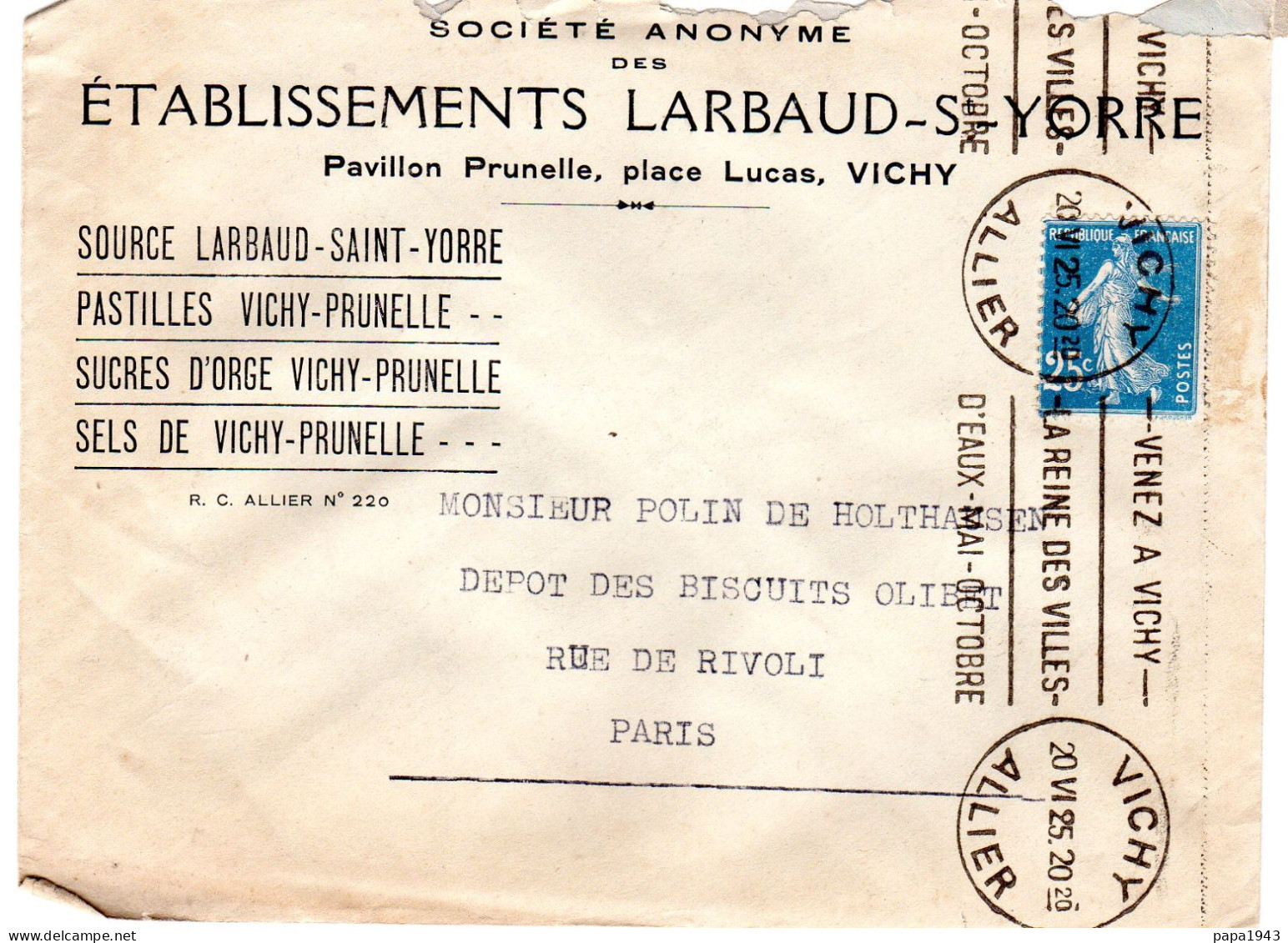 1925  "  Etablissements LARBAUD - St YORRE Pavillon Prunelle VICHY " - Cartas & Documentos