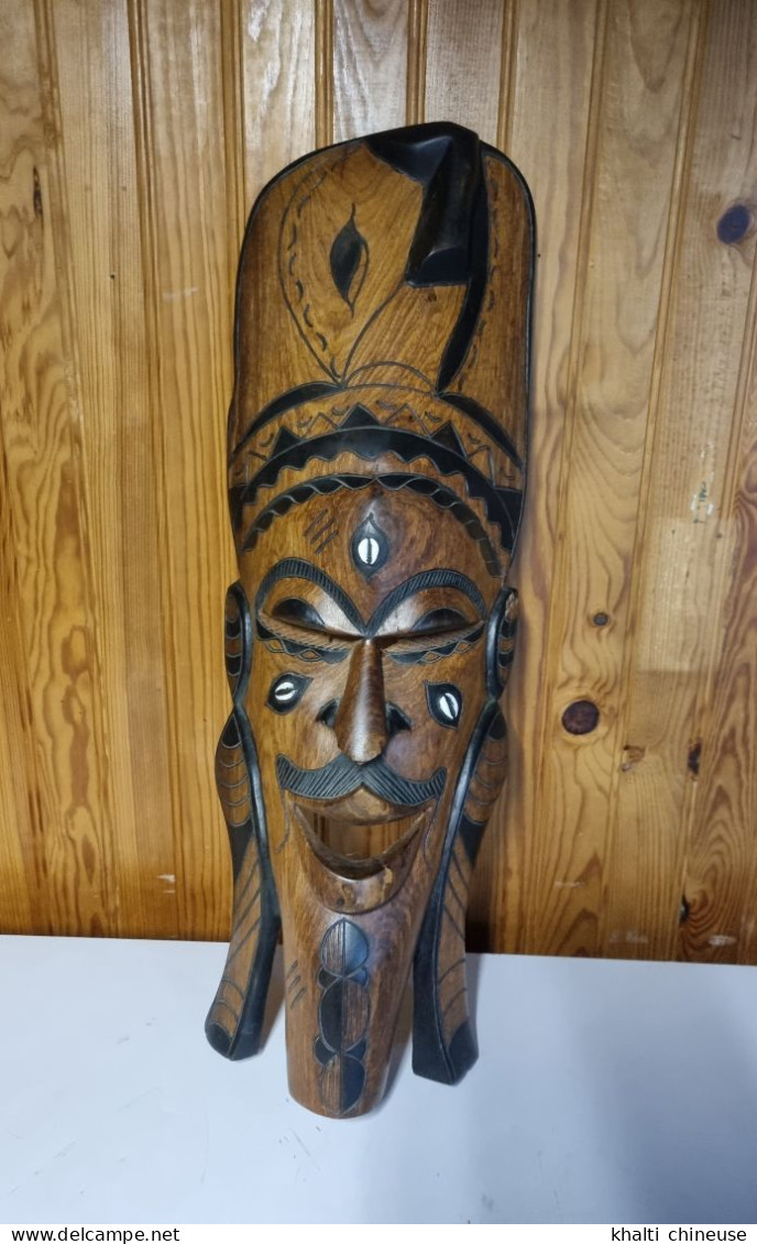 Décoration Murale Ou à Poser Grand Masque Africain En Bois Sculptés H75cm - Afrikanische Kunst