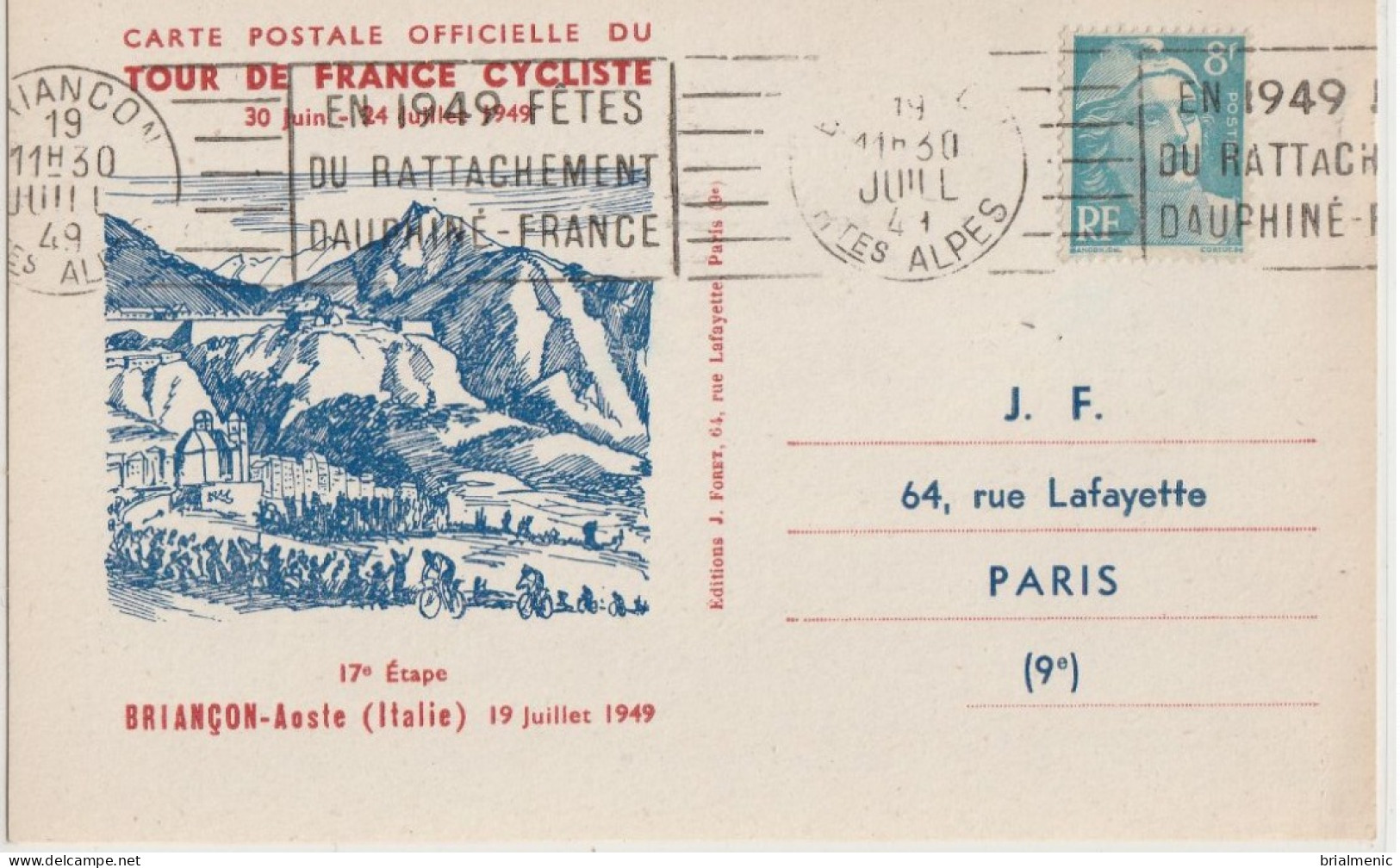 CPA Officielle Du Tour De France 1949  Etaoe Briançon-Aoste 19 Juillet 1949  Très RARE - Cycling