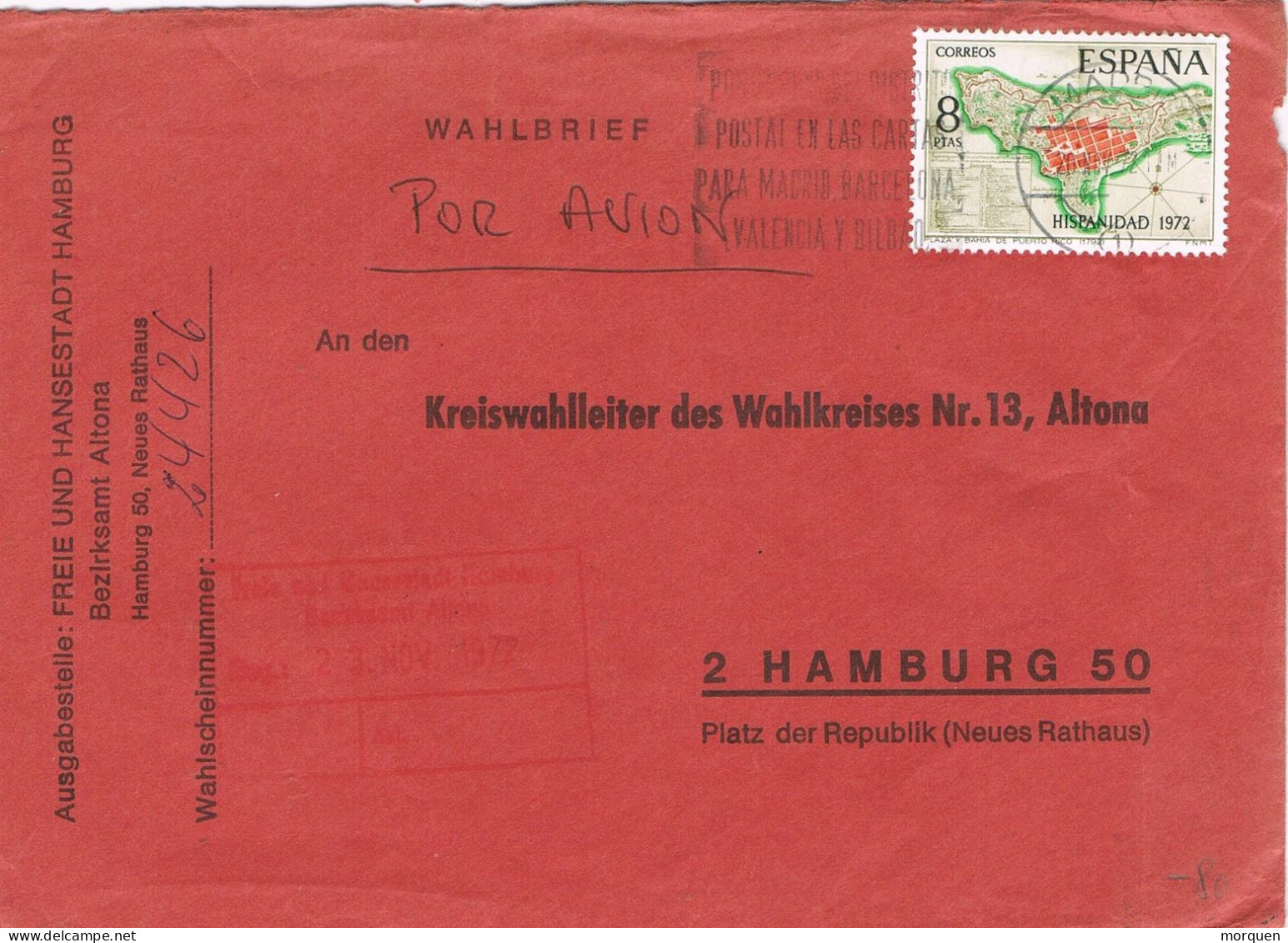 55086. Carta Aerea MADRID 1972 A Hamburg, Germany - Briefe U. Dokumente