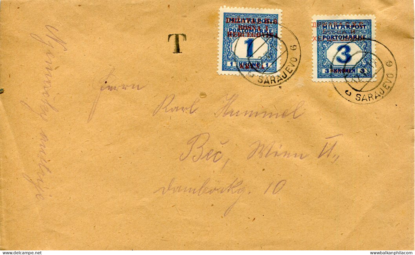 1919 Yugoslavia Bosnia Sarajevo Postage Due Cover - Sonstige & Ohne Zuordnung