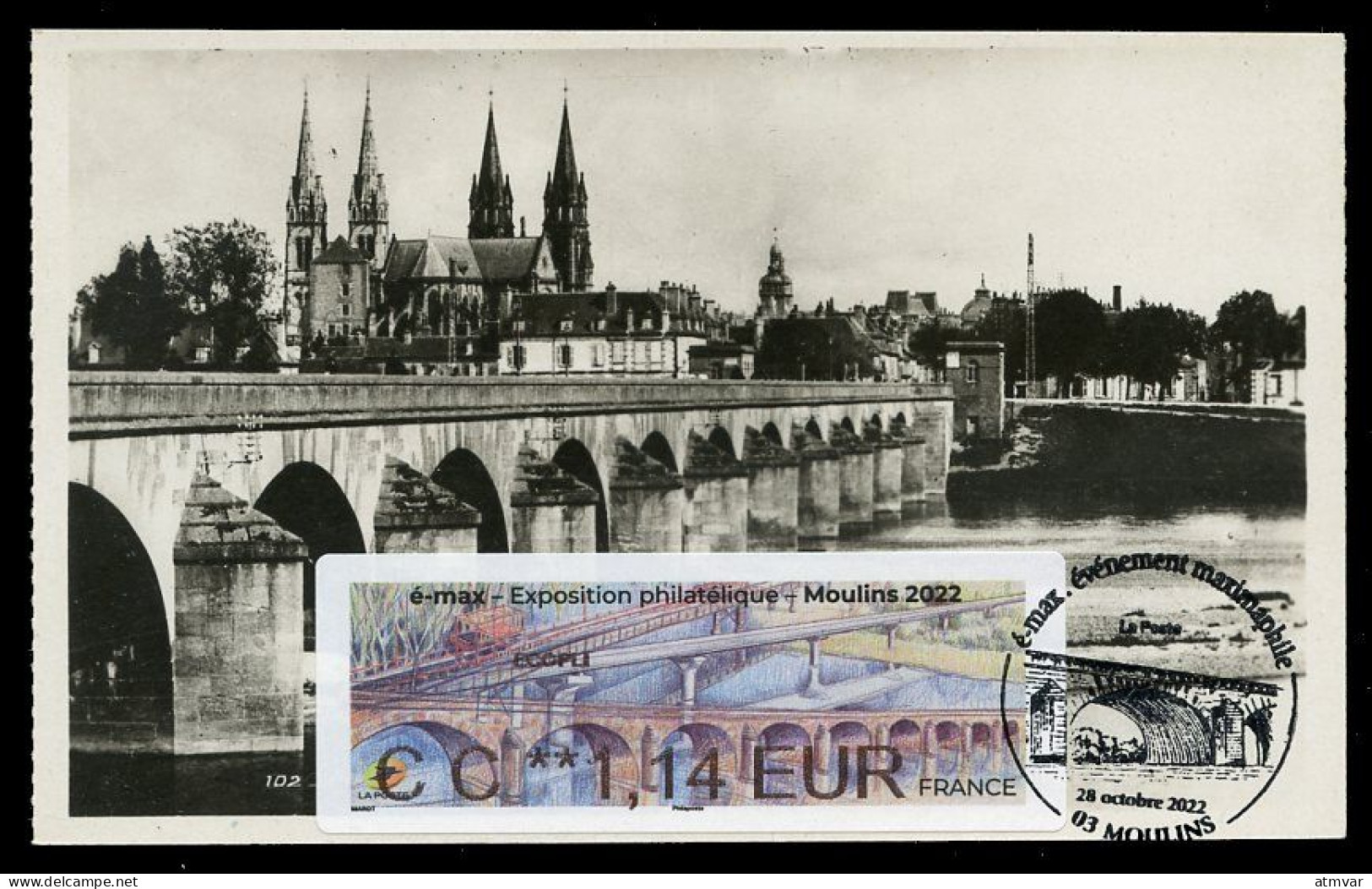 FRANCE (2022) Carte Maximum Card ATM LISA - émax Exposition Philatélique Moulins 2022 Pont Régemortes, Bridge, Puente - 2020-…