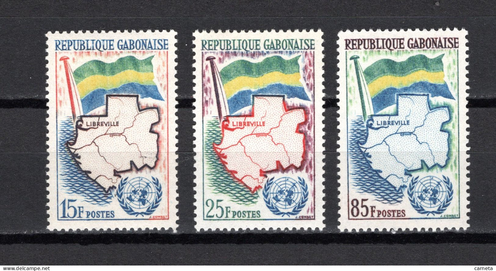 GABON N° 150 à 152   NEUFS SANS CHARNIERE COTE  3.00€    NATIONS UNIES DRAPEAUX - Gabón (1960-...)