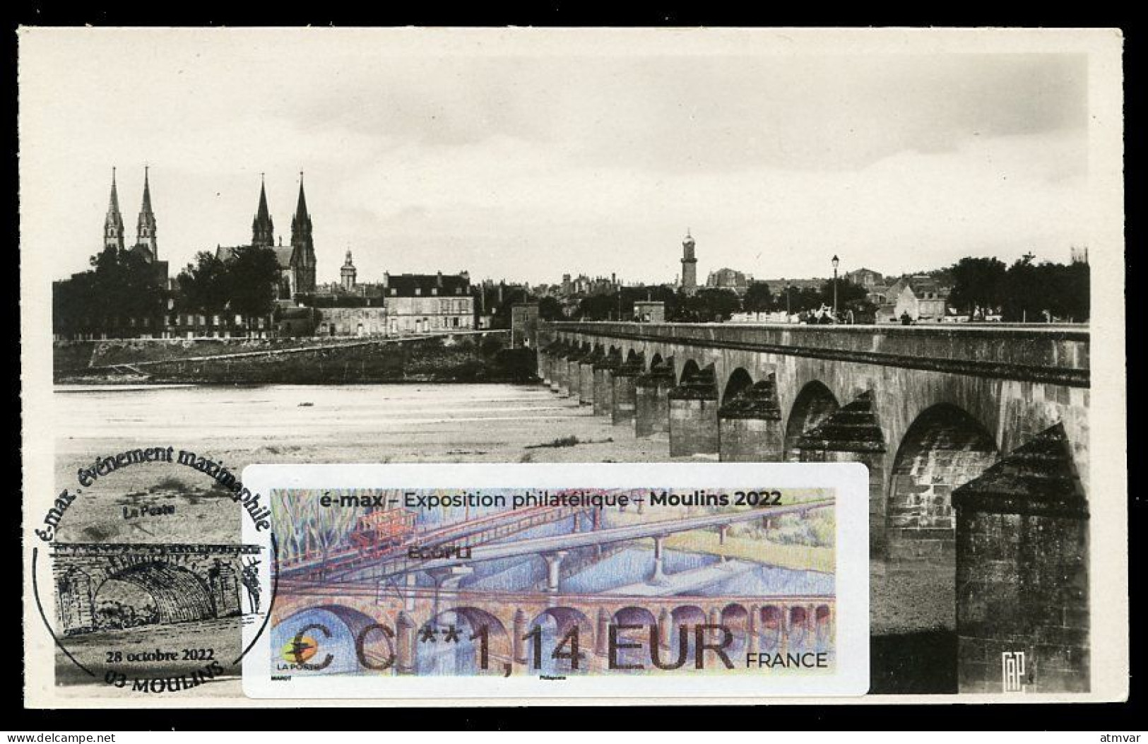 FRANCE (2022) Carte Maximum Card ATM LISA - émax Exposition Philatélique Moulins 2022 Pont Régemortes, Bridge, Puente - 2020-…