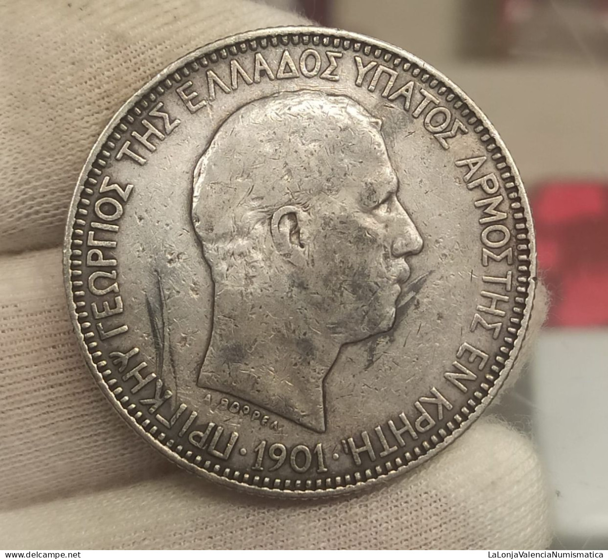 Creta Crete Geórgios - 5 Drachmai 1901 Km 9 Plata - Griechenland