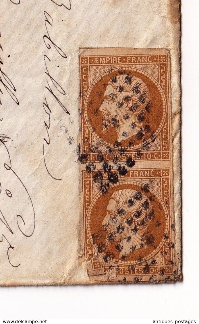 Lettre Paire Napoléon III Non Dentelé 10 Centimes Paris Pour Rennes Ille Et Vilaine - 1853-1860 Napoleon III