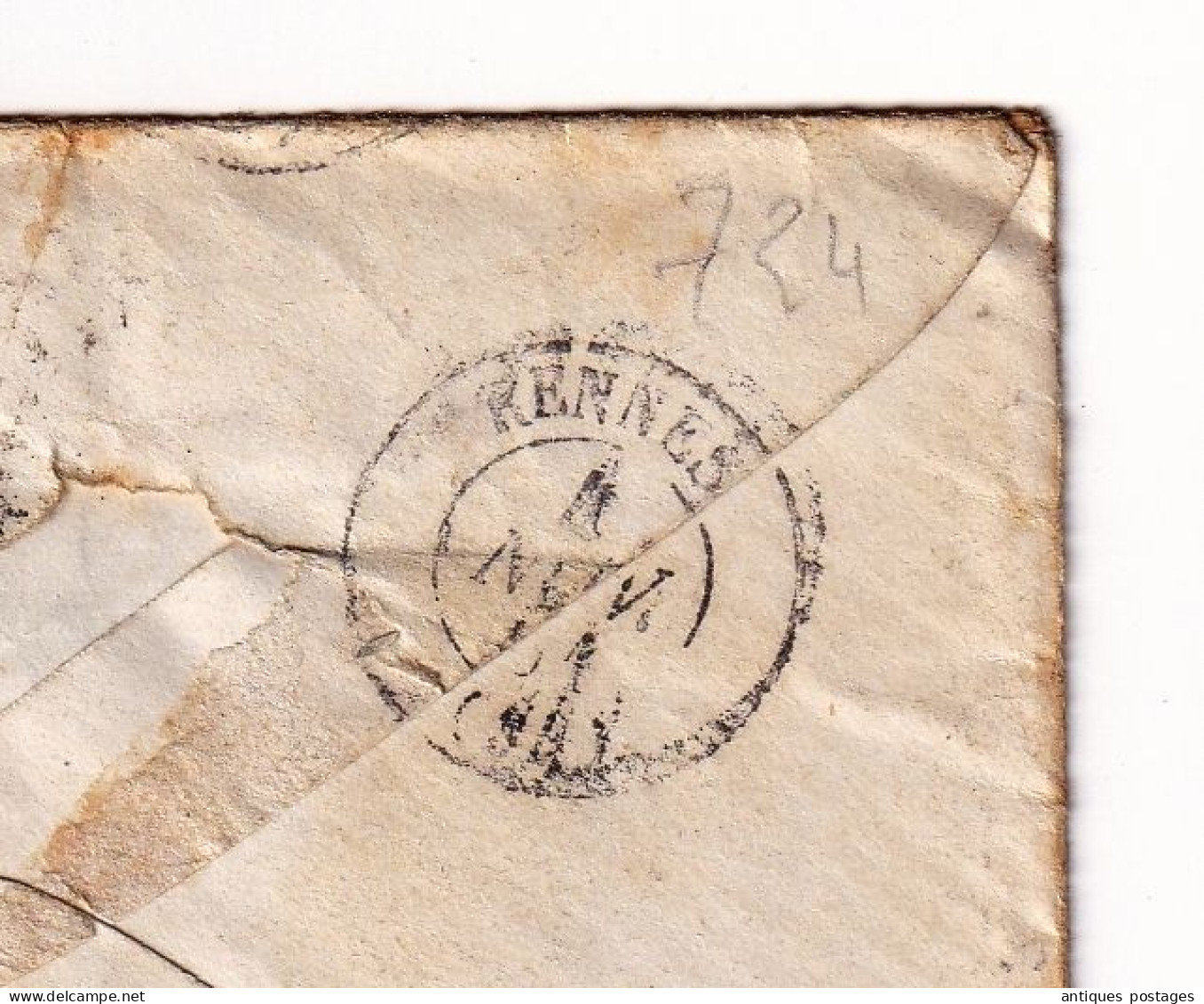 Lettre Paire Napoléon III non dentelé 10 Centimes Paris pour Rennes Ille et Vilaine