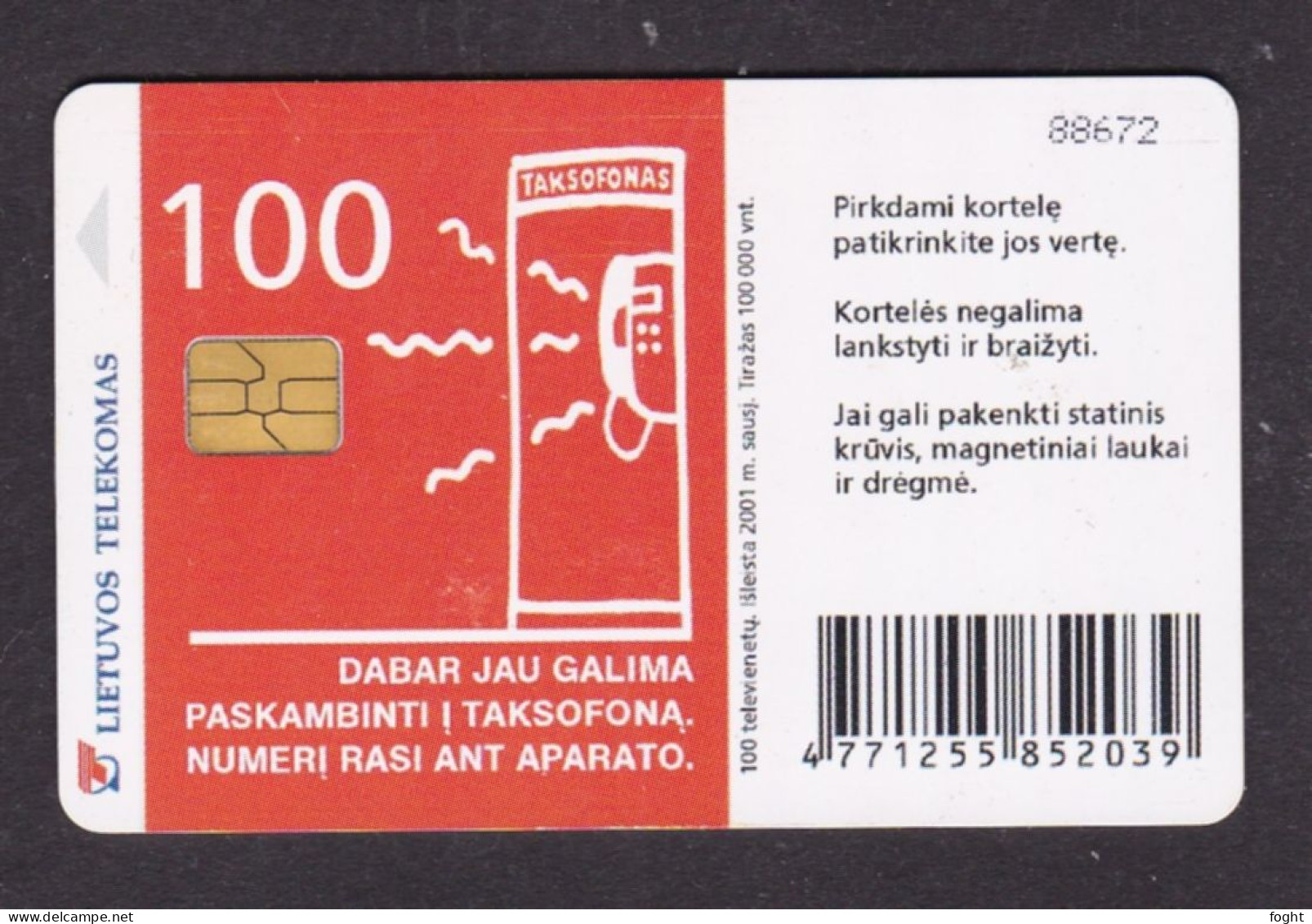 2001 Lietuvos Telekomas Chip Card Answer, Payphone Is Calling To You! 50 Units,Col:LT-LTV-C065 - Lithuania