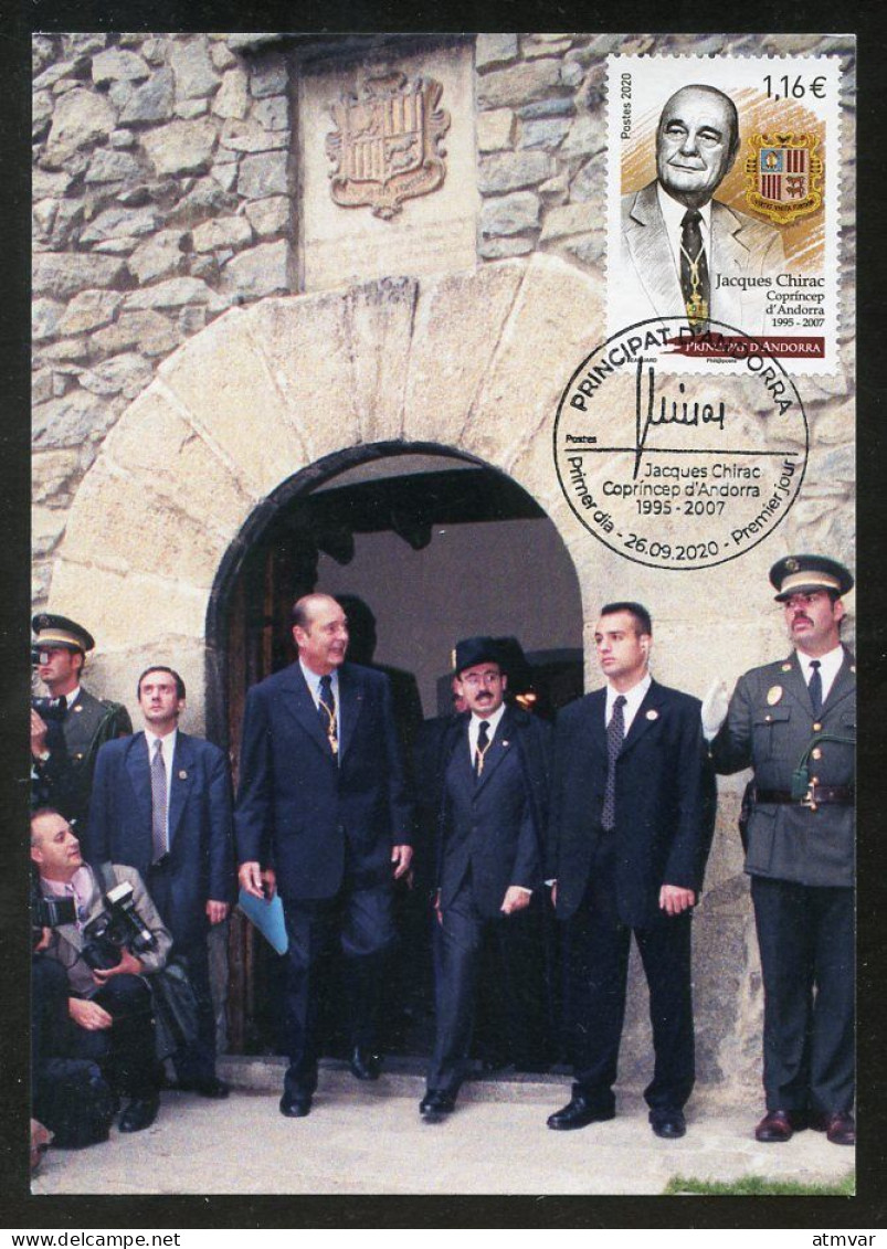 ANDORRA ANDORRE (2020) - Carte Maximum Card President Jacques Chirac Copríncep Armoiries Escudo Casa De La Vall Síndic - Cartes-Maximum (CM)