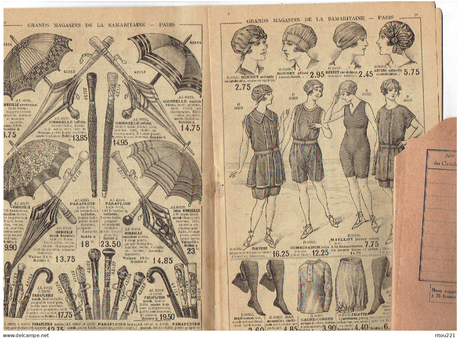 Catalogue A LA SAMARITAINE Paris 1923 Mode Illustration Parapluie Chapeau Tire-bouchon Appareil-photo Raquette Croquet - Mode