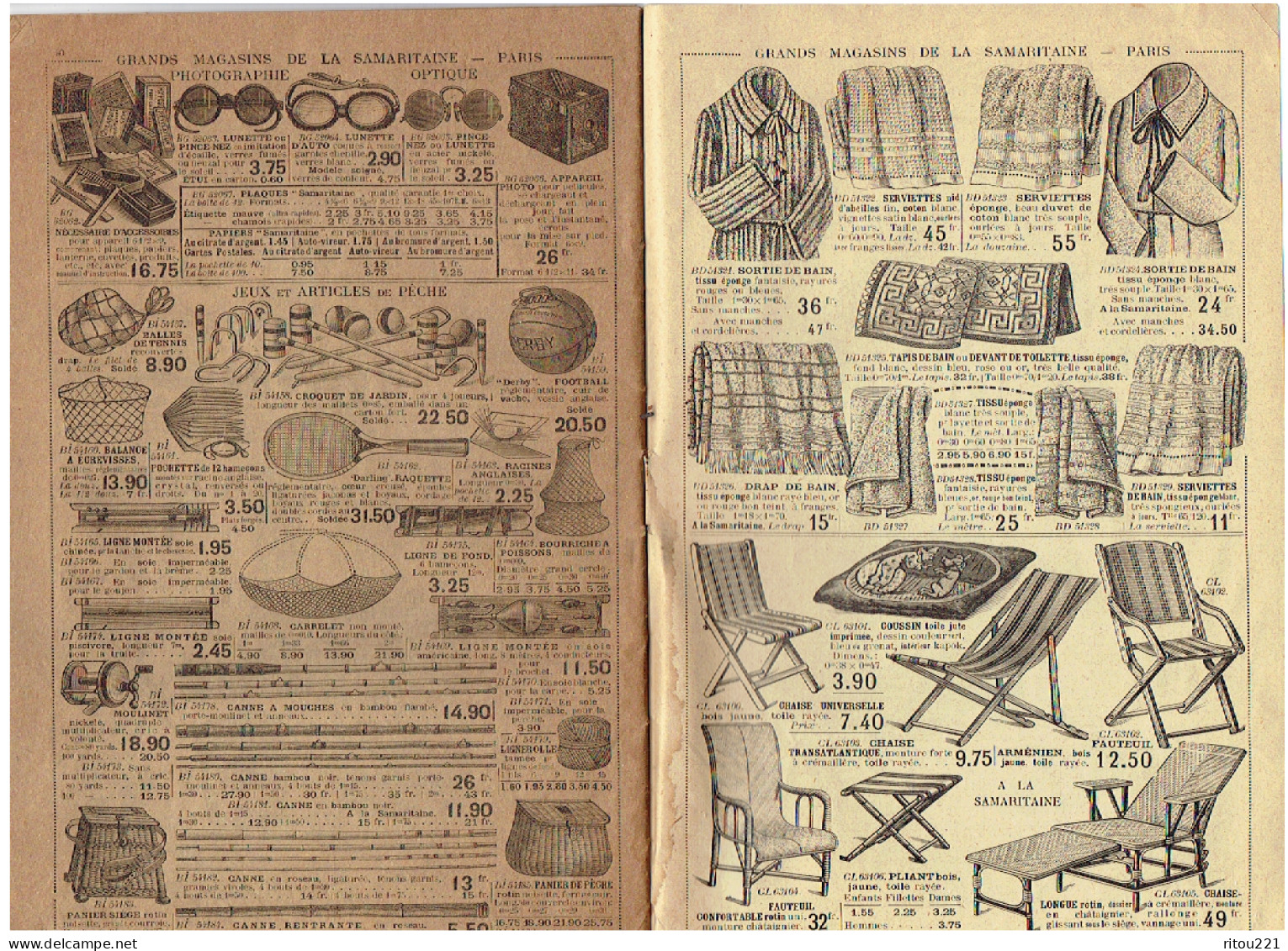 Catalogue A LA SAMARITAINE paris 1923 mode illustration parapluie chapeau tire-bouchon appareil-photo raquette croquet