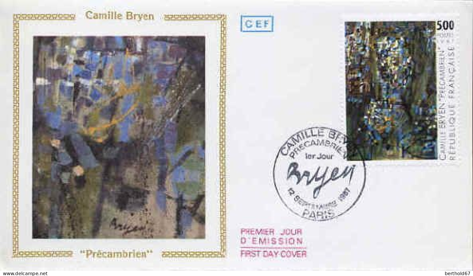 France Fdc Yv:2493 Mi:2927 Camille Bryen Précambrien Tableau Paris 12-9-87 - 1980-1989