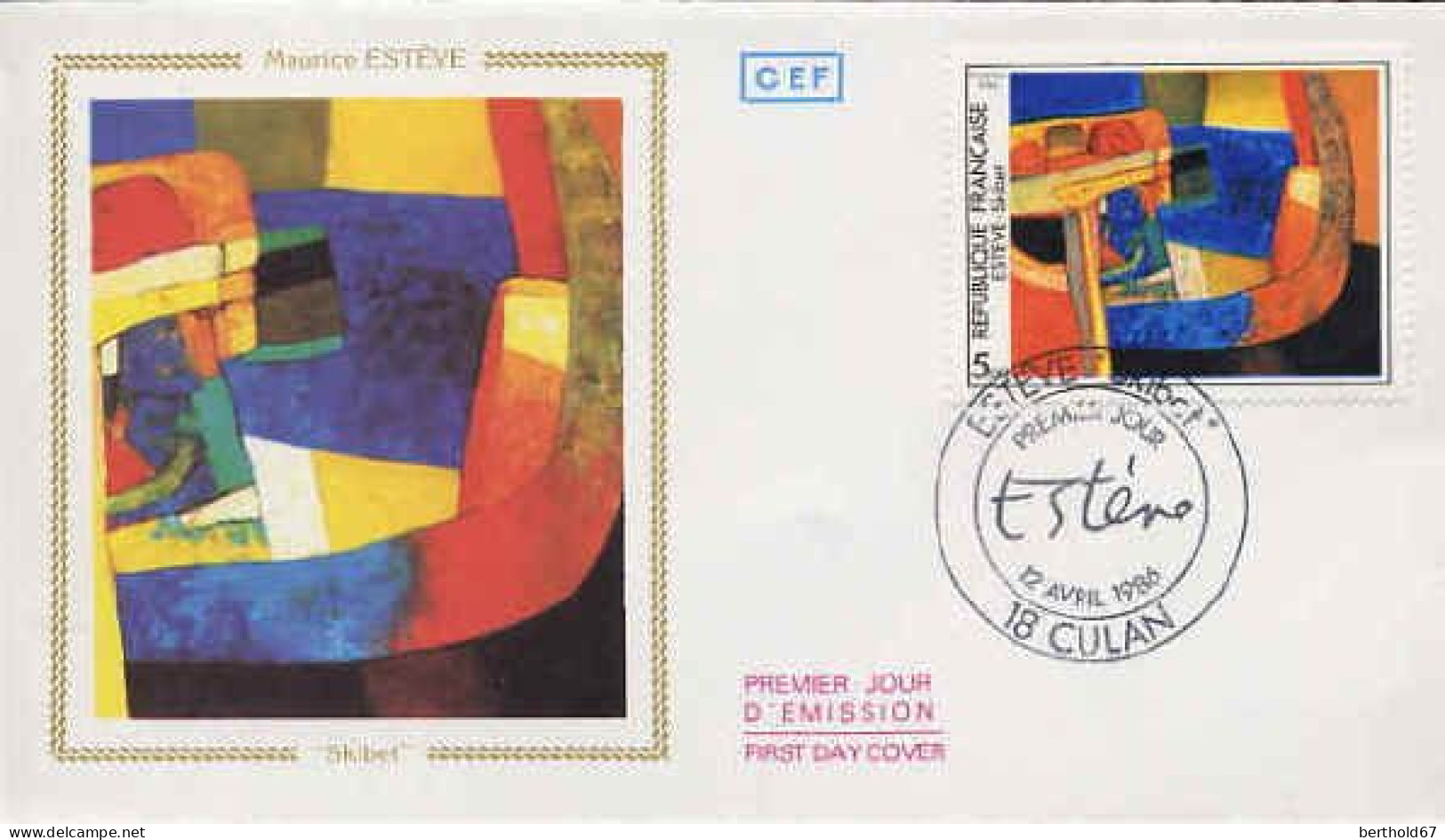 France Fdc Yv:2413 Mi:2544 Maurice Estève Skibet Culan 12-4-86 - 1980-1989