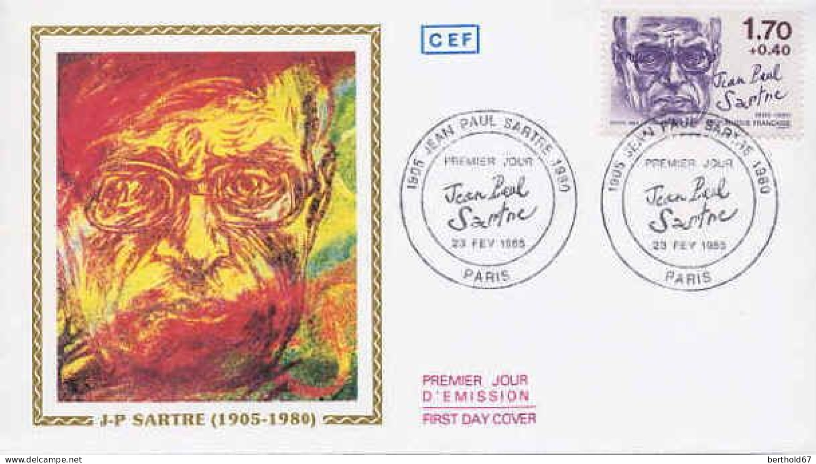 France Fdc Yv:2357 Mi:2485 Jean-Paul Sartre Philosophe Paris 23-2-85 - 1980-1989