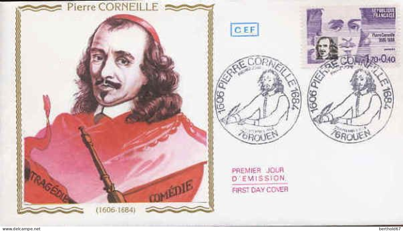 France Fdc Yv:2329A Mi:2467 Pierre Corneille Ecrivain Rouen 29-9-84 - 1980-1989