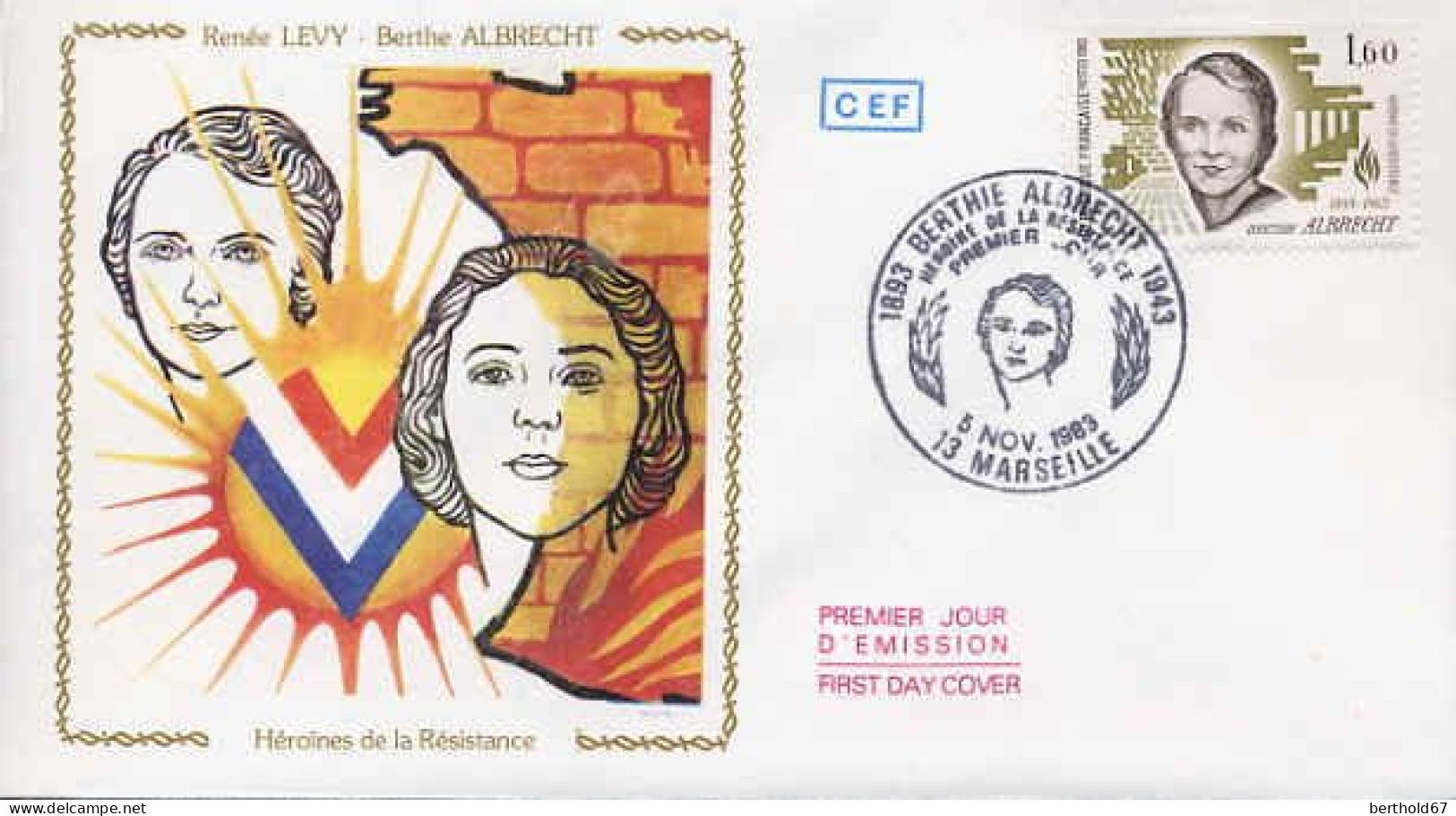 France Fdc Yv:2294 Mi:2417 Berthie Albrecht Marseille 5-11-83 - 1980-1989