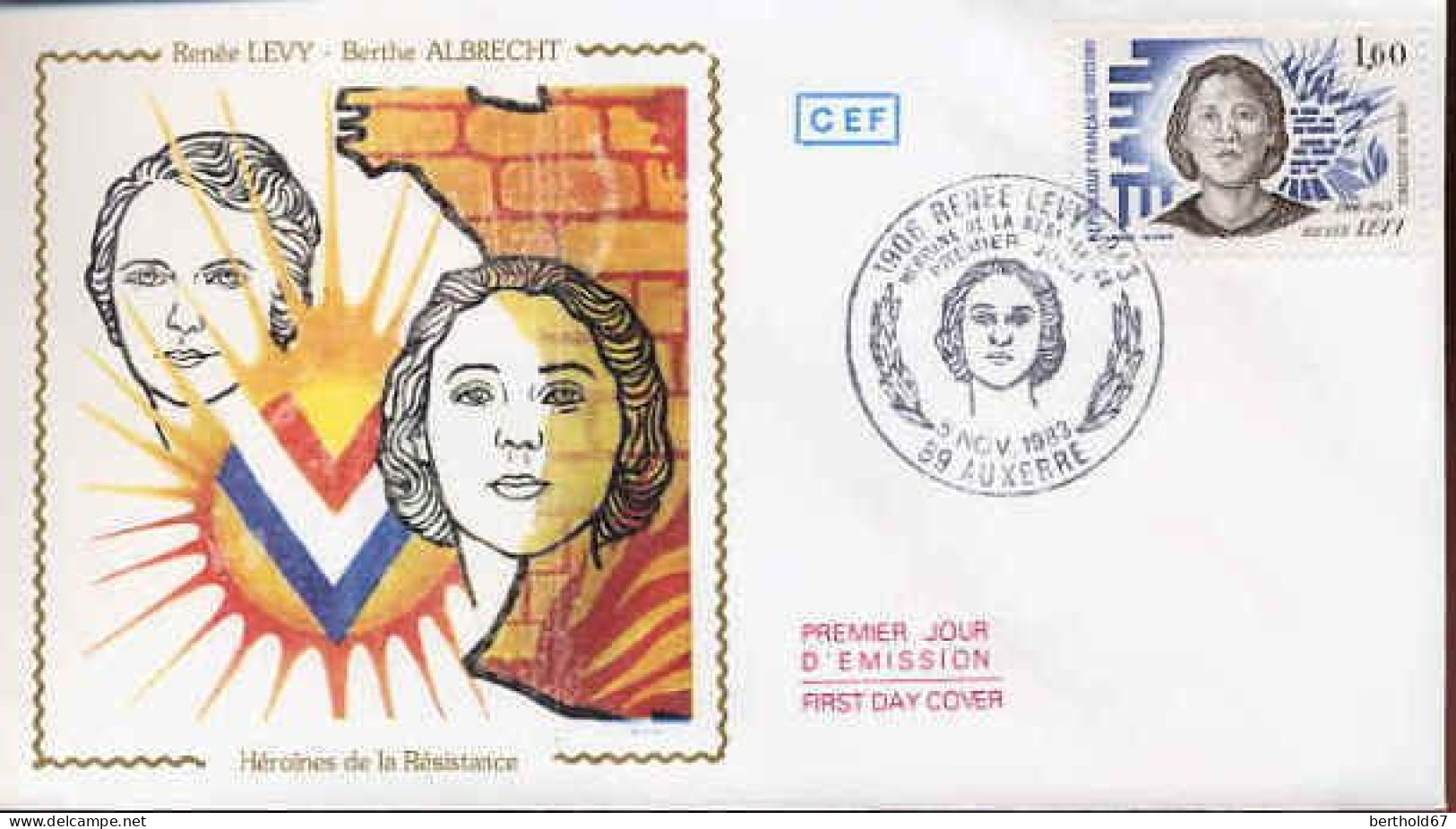 France Fdc Yv:2293 Mi:2418 Renée Lévy Resistante Auxerre 5-11-83 - 1980-1989