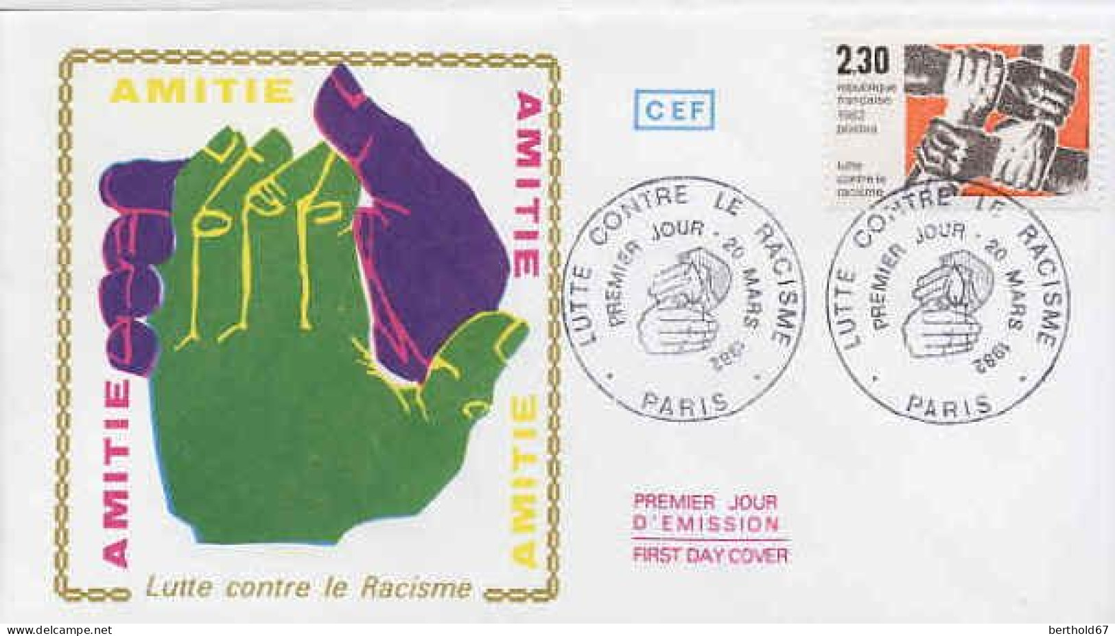 France Fdc Yv:2204 Mi:2326 Amitié Lutte Contre Le Racisme Paris 20-3-82 - 1980-1989