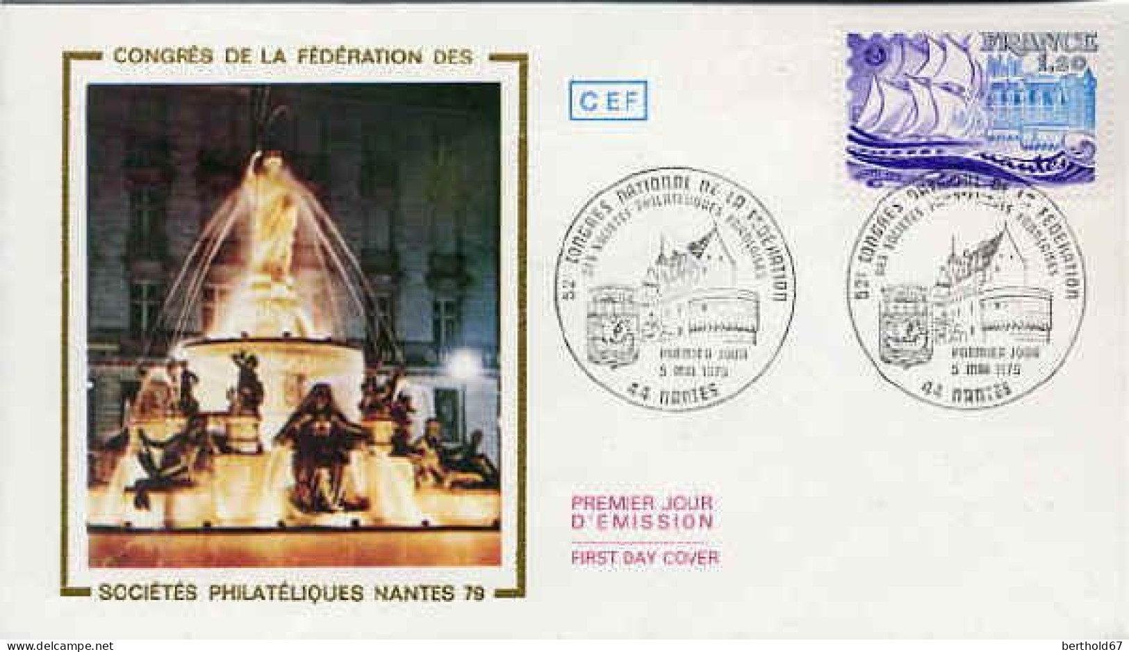 France Fdc Yv:2048 Mi:2150 52.Congrès Philatélique Nantes Voilier Nantes 5-5-79 - 1970-1979