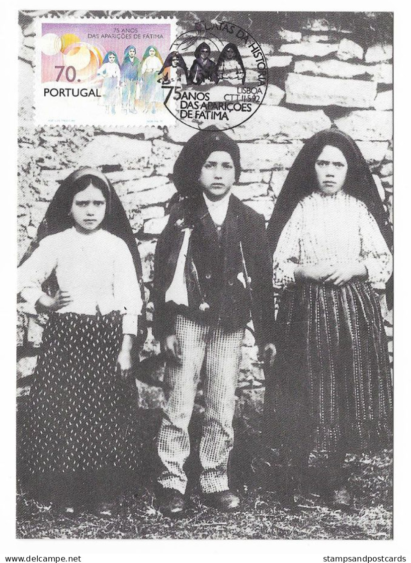 Portugal Apparitions De Fatima Les Trois Petits Bergers Carte Maximum 1992 Maxicard - Christianity