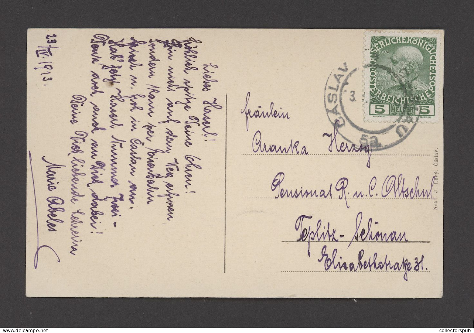 CASLAV Old Postcard  1913 - Tchéquie