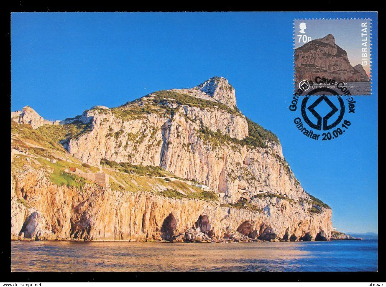 GIBRALTAR (2016) Carte Maximum Card - Gorham's Cave UNESCO World Heritage Site, Cueva, Patrimonio, Höhle, Grotte - Gibraltar