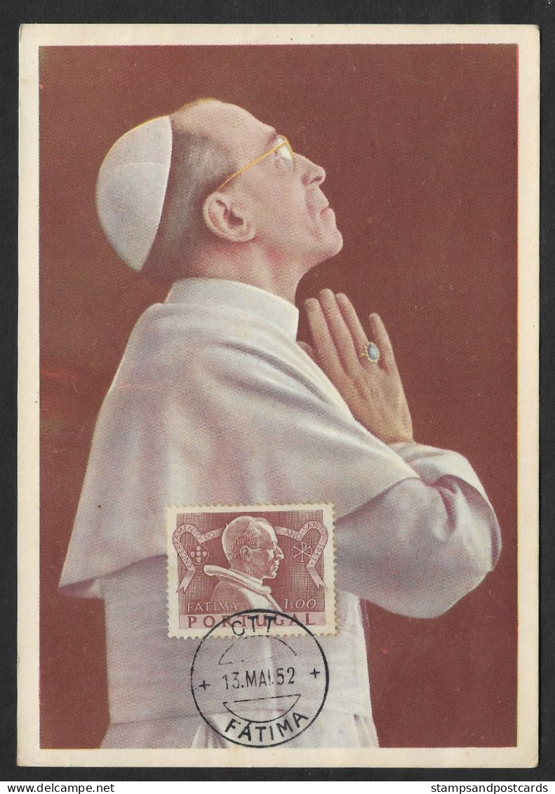 Portugal Pape Pie XII Année Sainte 1952 Cachet Fatima  Carte Maximum Pope Pius XII Holy Year Fatima Postmark Maxicard - Päpste