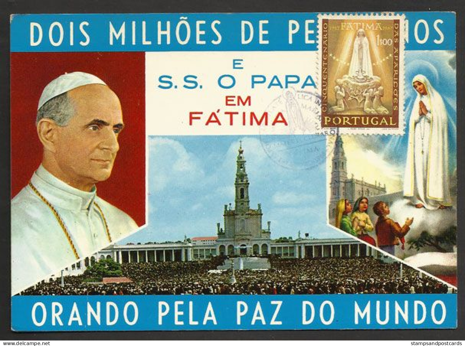 Portugal Carte Maximum Visite Pape Paul VI A Fatima 1967 Paul VI Maxicard Pope Visit - Papes