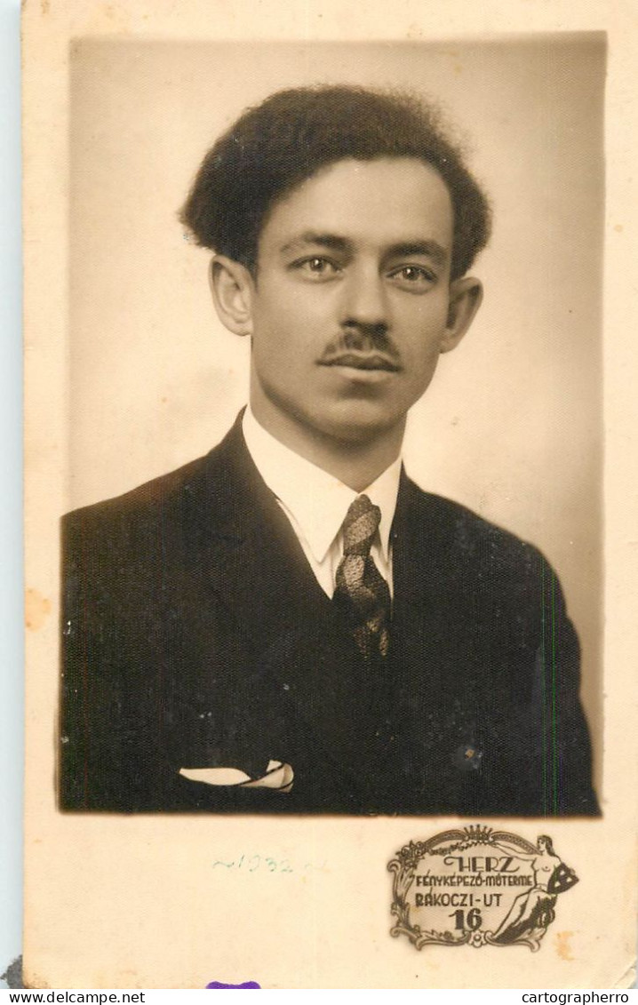 Souvenir Photo Postcard Elegant Man Haircut Moustache 1933 - Photographie