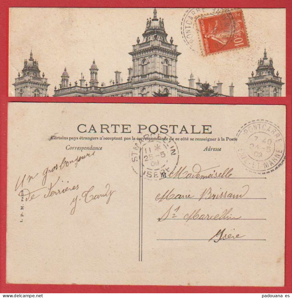 AA295 77 SEINE ET MARNE  CACHET FACTEUR BOITIER  PONTCARRE SUR CARTE POSTALE DE FERRIERE EN BRIE - Andere & Zonder Classificatie