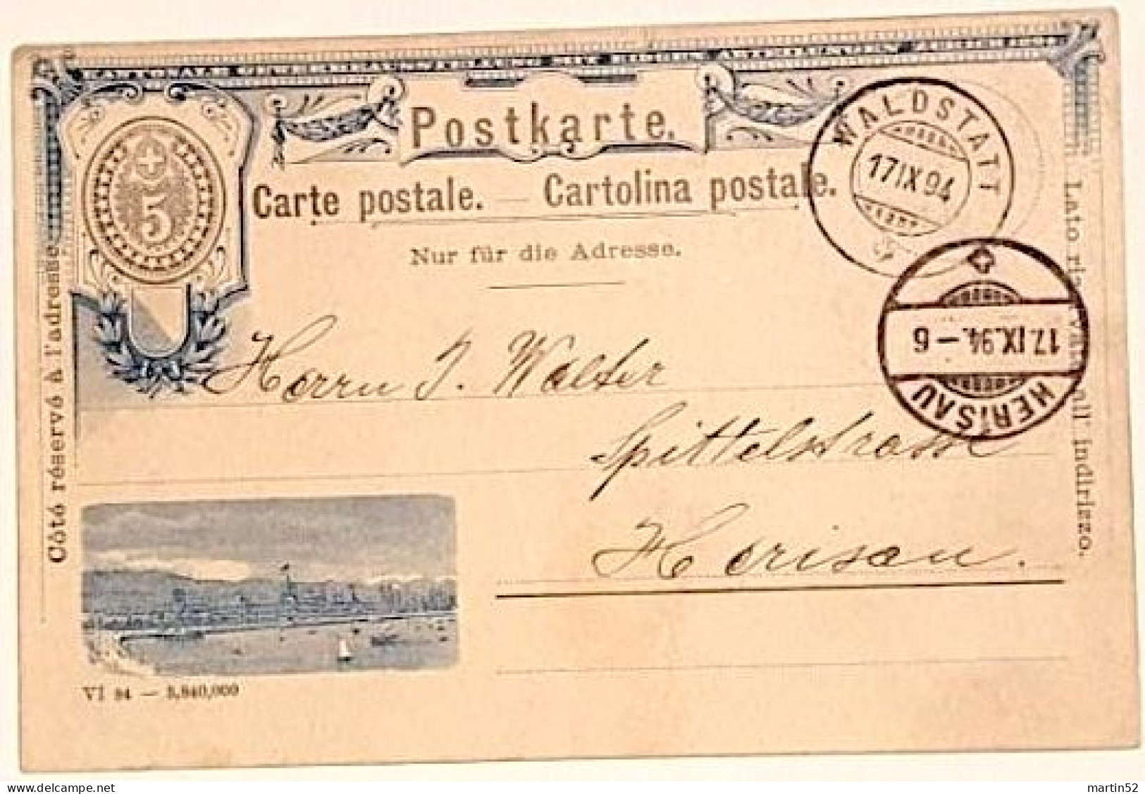 Schweiz Suisse 1894: KANTONALE GEWERBEAUSSTELLUNG ZÜRICH MIT EIDG.ABTEILUNGEN ⊙ WALDSTATT 17.IX.94 Nach HERISAU - Stamped Stationery
