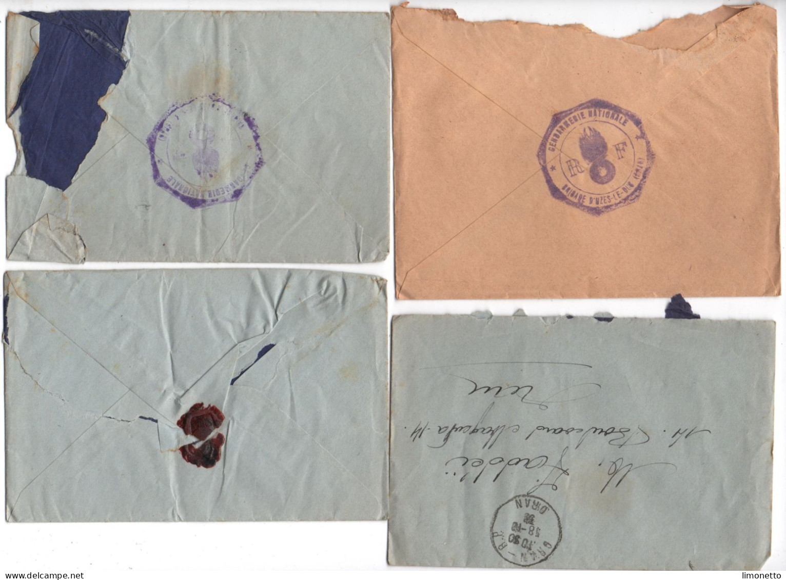 ALGERIE -1938 - Lot De 4 Enveloppes - D'UZES-le-DUC -ORAN - Aff. Divers Dont FM 65 Cts -1 Timbre Bandelette PUB - Brieven En Documenten