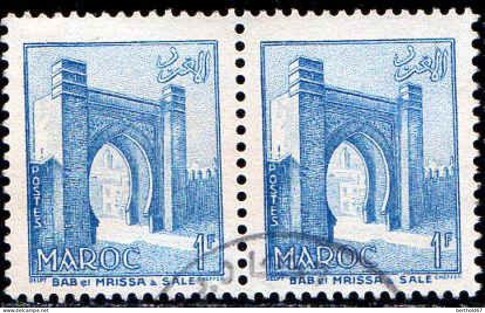 Maroc (Prot.Fr) Poste Obl Yv:346 Mi:389 Bab El Mrissa Salé Paire (Beau Cachet Rond) - Gebraucht