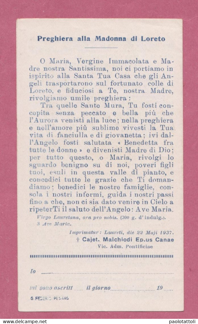 Santino, Pieghevole-Virgo Laurentana.Congregazione Universale Della S.casa Di Loreto- Imprimatur22.5.1937- - Devotion Images