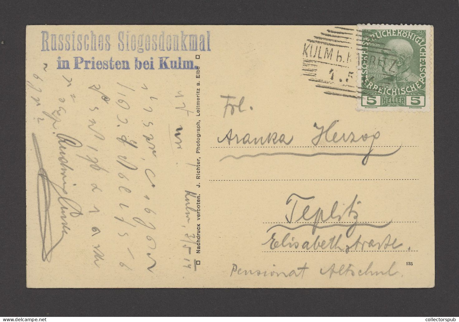 PRIESTEN Bei Kulm  Old Postcard  1914 - Czech Republic