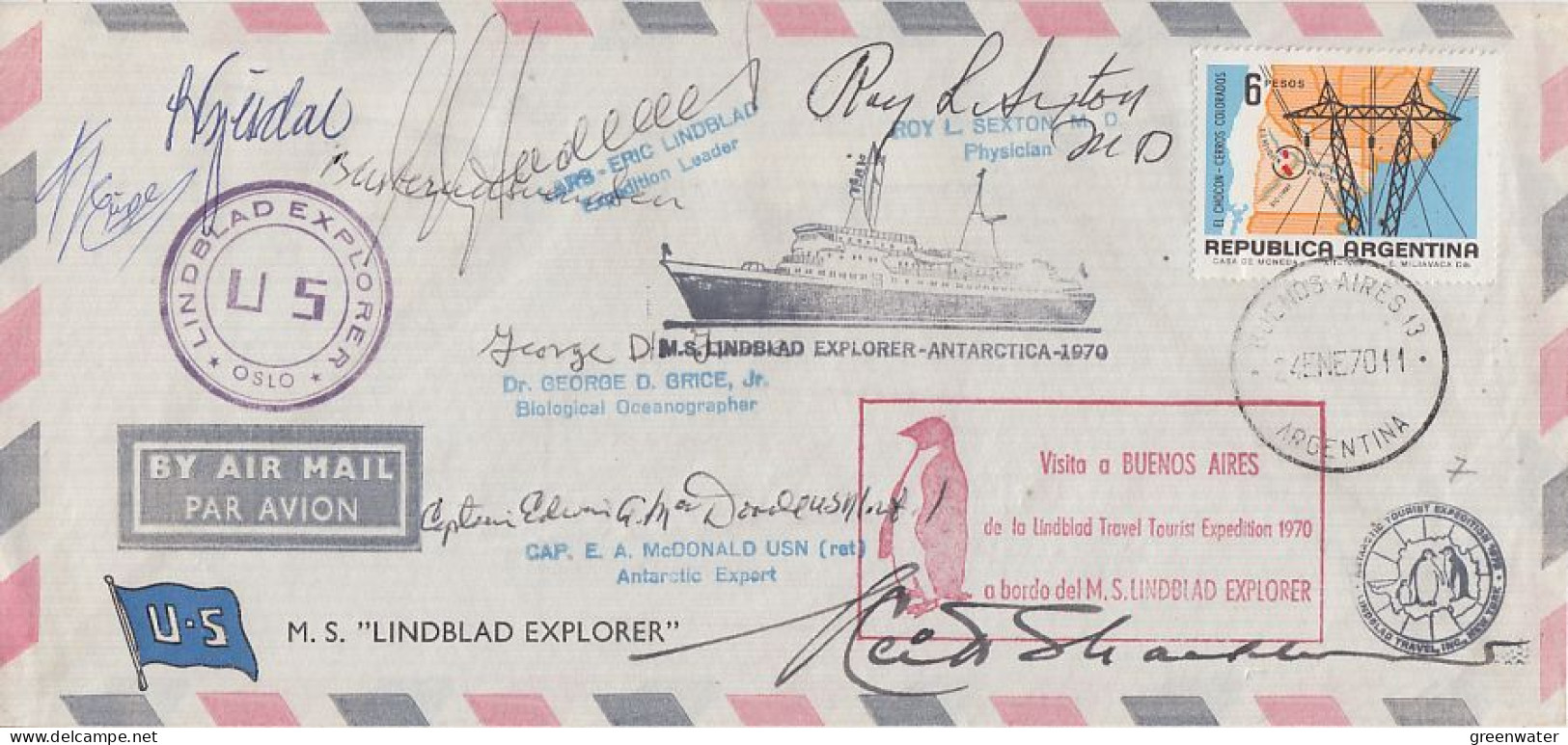 Argentina MS Lindblad Explorer Antarctica 1970 8 Signatures Ca Buenos Aires 24 ENE 1970 (59767) - Polareshiffe & Eisbrecher