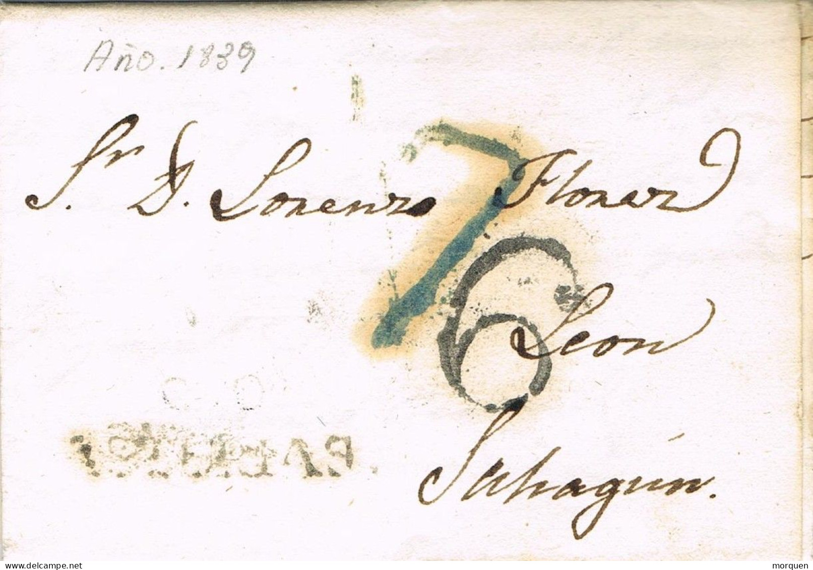 55092. Carta Entera Prefilatelica COVADONGA (Asturias) 1839 A Sahagun, Leon - ...-1850 Vorphilatelie