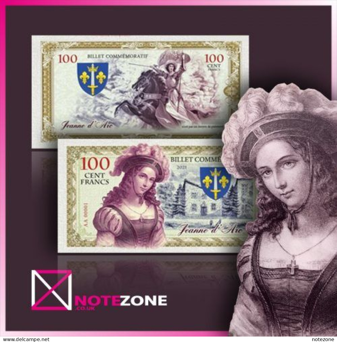 100 Francs Jeanne D'Arc Banknore Note Plastic Fantasy Banknote - Ficción & Especímenes