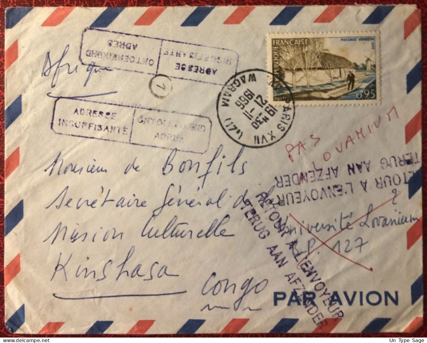 France, Divers Sur Enveloppe De Paris Pour Kinshasa, Congo 21.11.1966 - Diverses Griffes - (C1084) - 1961-....