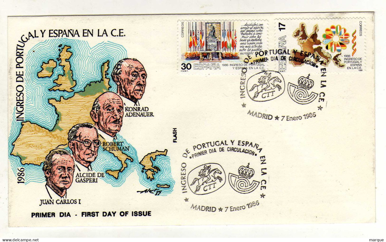 Enveloppe 1er Jour EUROPA ESPAGNE ESPANA Oblitération MADRID 07/01/1986 - FDC