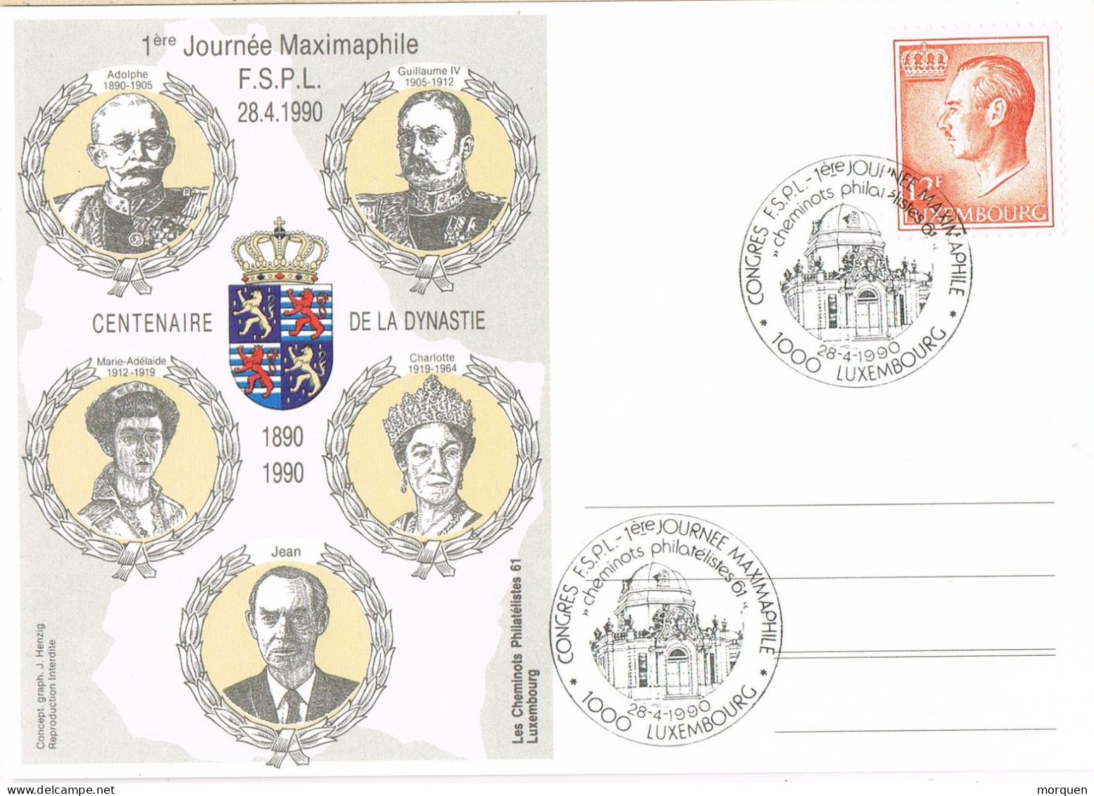 55093. Tarjeta LUXEMBOURG 1990. Congreso Maximofilia. Centenaire De Dynastie Royale - Storia Postale