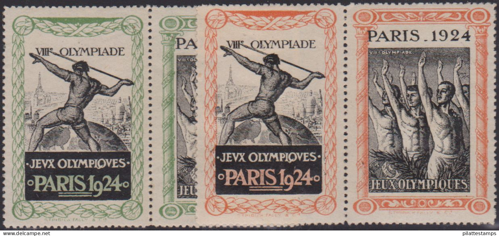 FRANCE  4 VIGNETTES**  EN PAIRE SE TENANT DES JEUX OLYMPIQUES DE PARIS DE 1924 - Sports