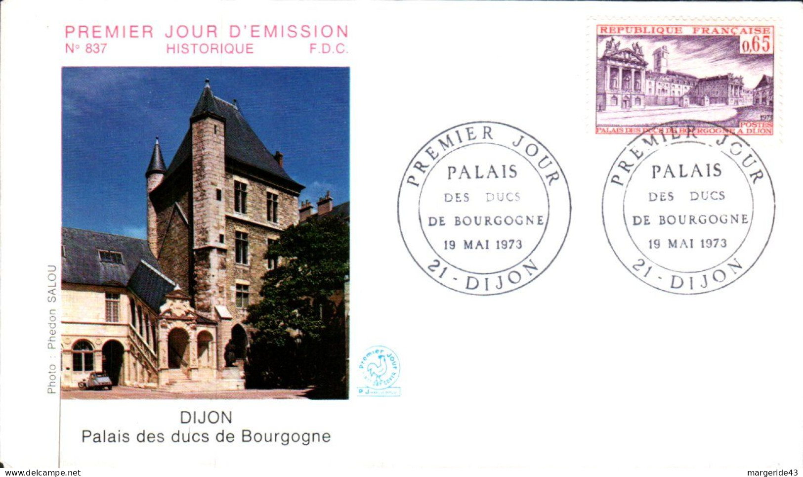 FDC 1973 PALAIS DES DUCS DE BOURGOGNE DIJON - 1970-1979