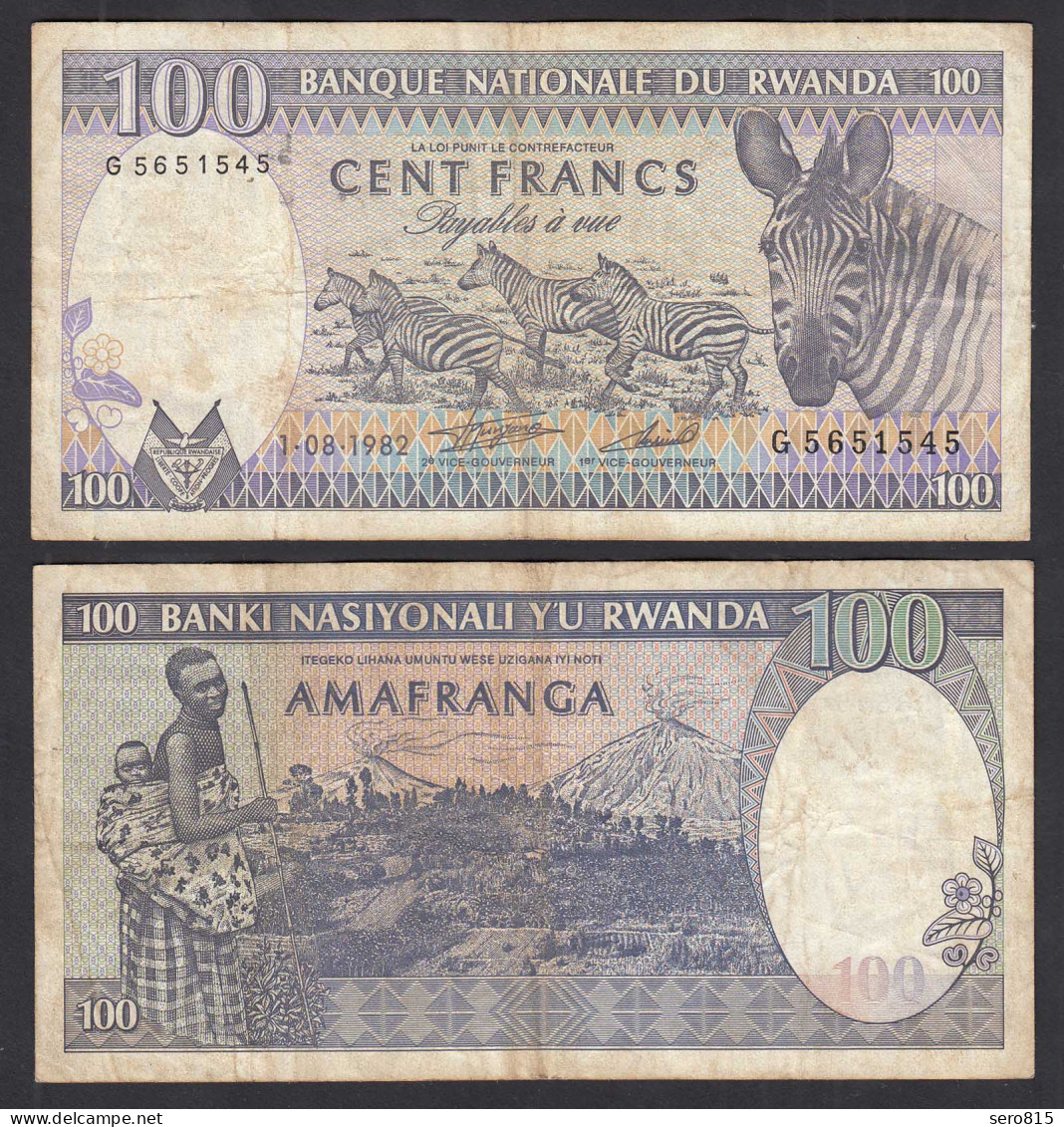 RUANDA - RWANDA 100 Francs Banknote 1982 AVF (3-) Pick 18  (32035 - Sonstige – Afrika