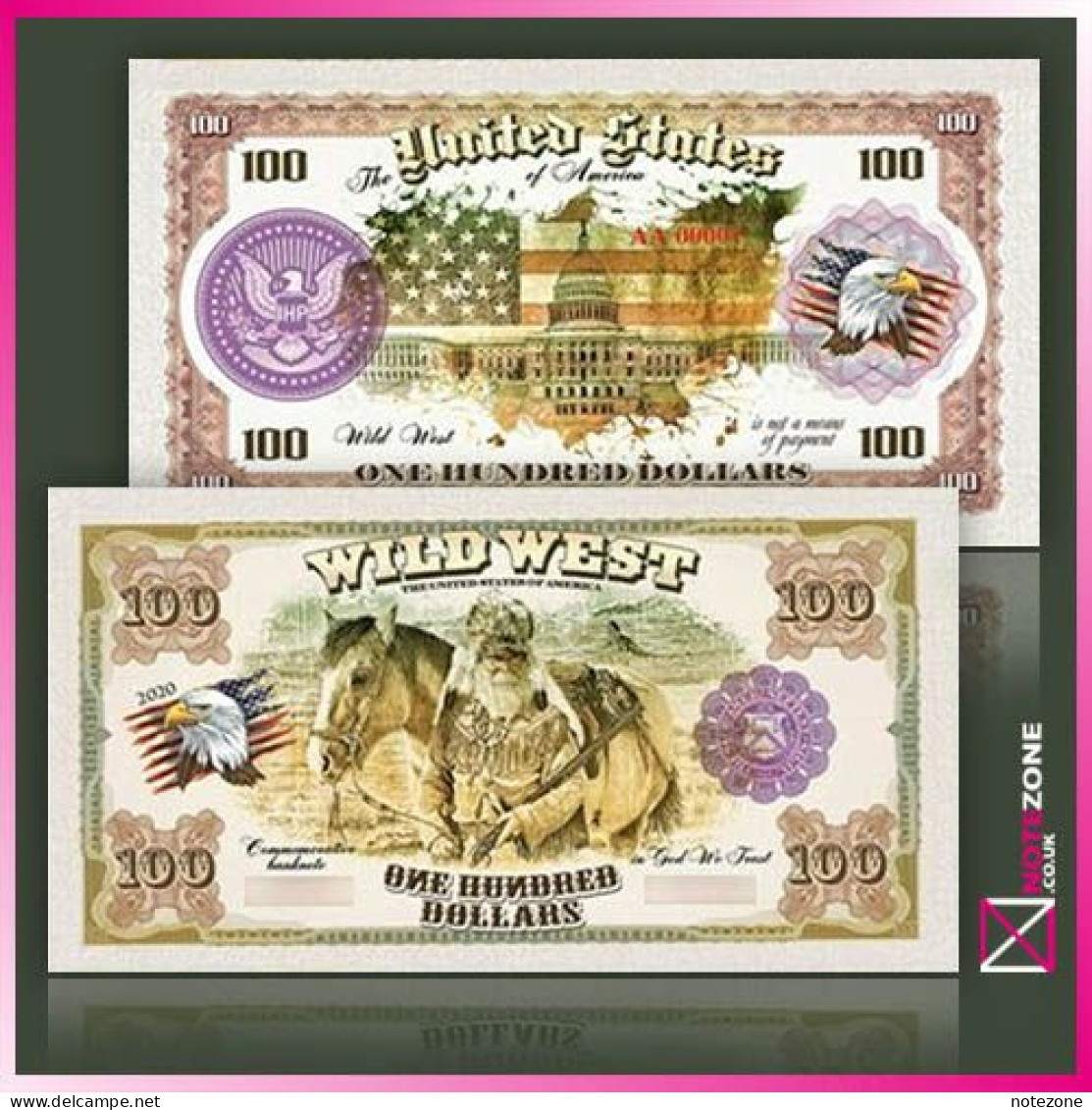 5 Notes Set! WILD WEST USA $100 PLASTIC Notes With Spot UV Private Fantasy Test Note - Verzamelingen