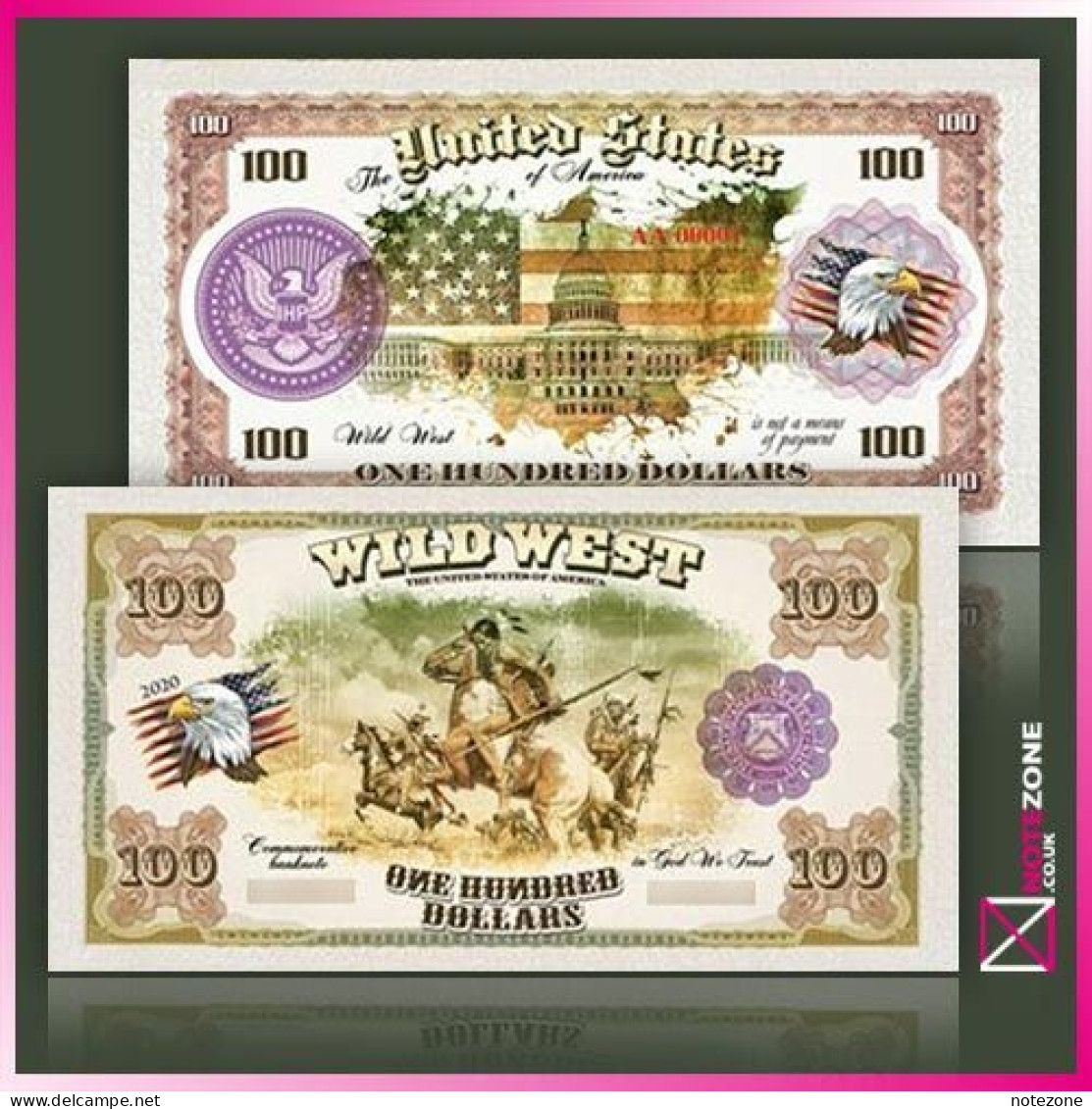 5 Notes Set! WILD WEST USA $100 PLASTIC Notes With Spot UV Private Fantasy Test Note - Colecciones Lotes Mixtos